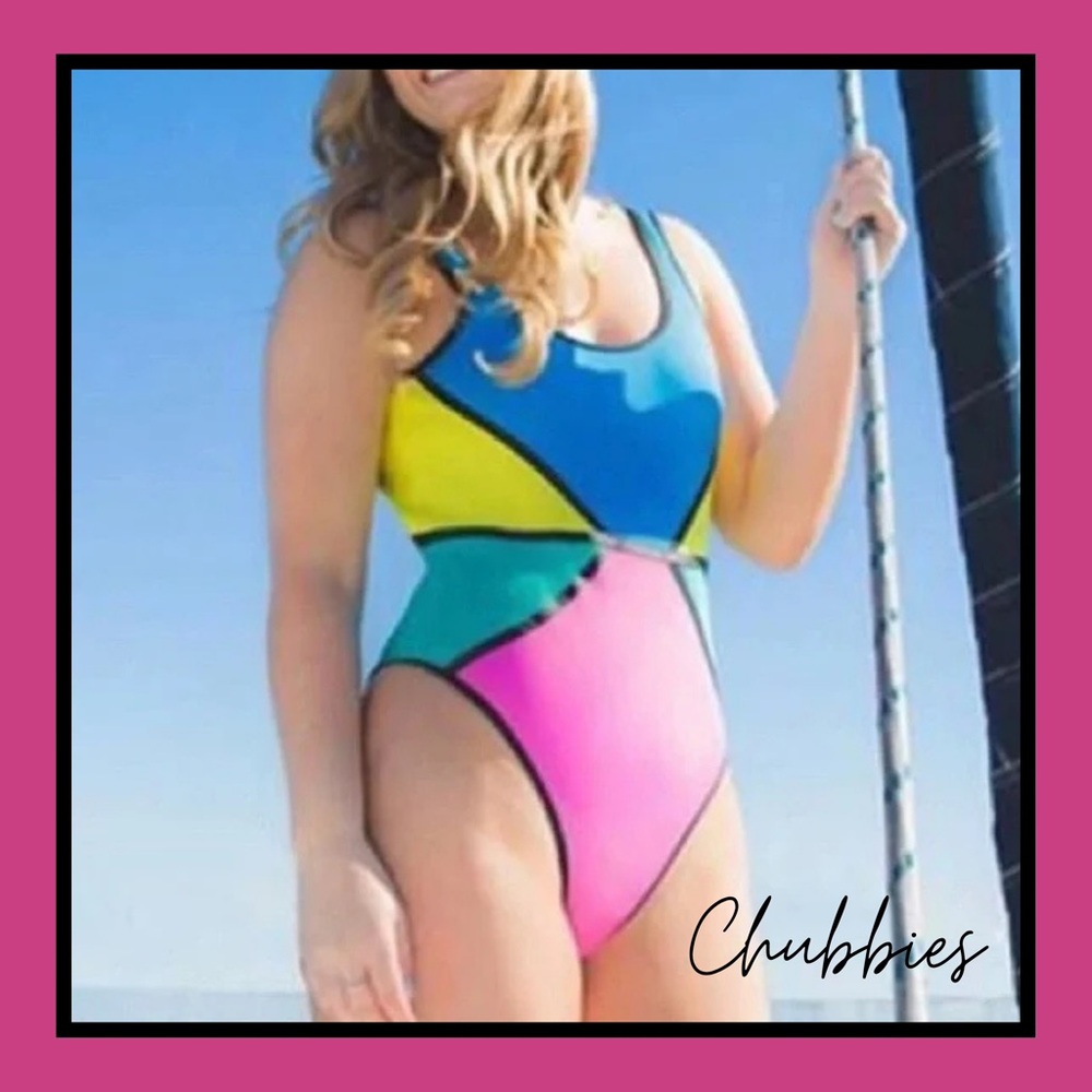 😎 80's vibes CHUBBIES Retro Neoprene Colorblock One-Piece Swimsuit